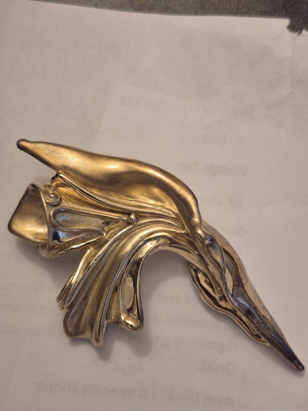 Vintage JE 925 Sterling Silver Electroform Orchid Brooch Pin